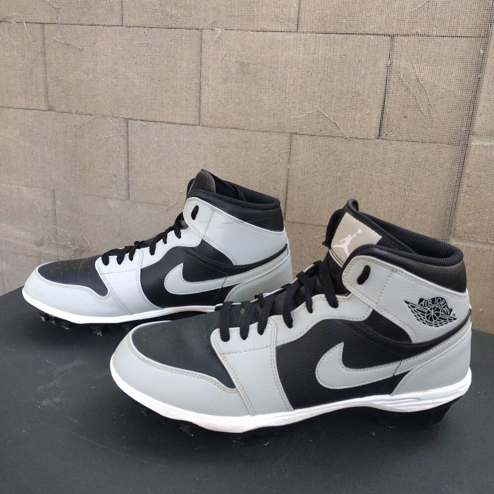 Jordan 1 Mid TD Football Cleats Mens Size 12 Black Grey Shadow FJ6805-002 Retro
